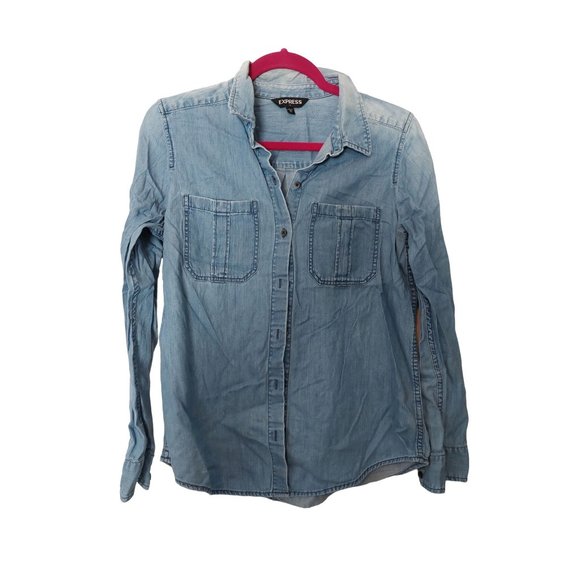 Express Tops - Express M Light Chambray Button Down Shirt